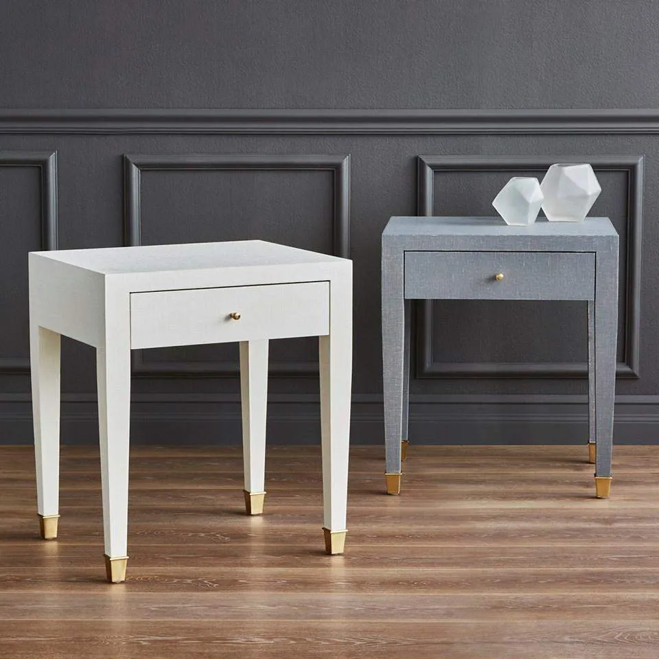 Claudette 1-Drawer Side Table / Washed Winter Gray, Brass