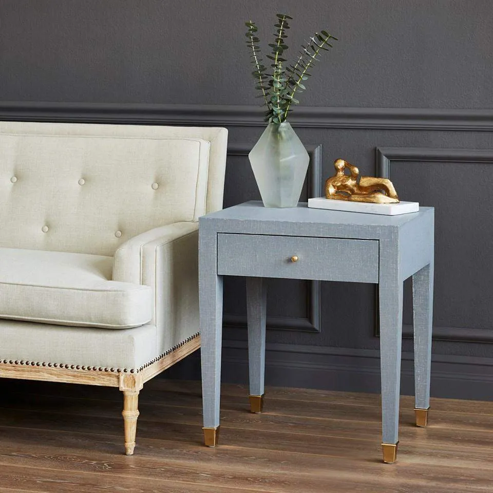 Claudette 1-Drawer Side Table / Washed Winter Gray, Brass