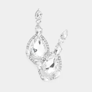 Clear Crystal and Rhinestone Teardrop Pageant Earrings on Silver | Prom Earrings | 287277