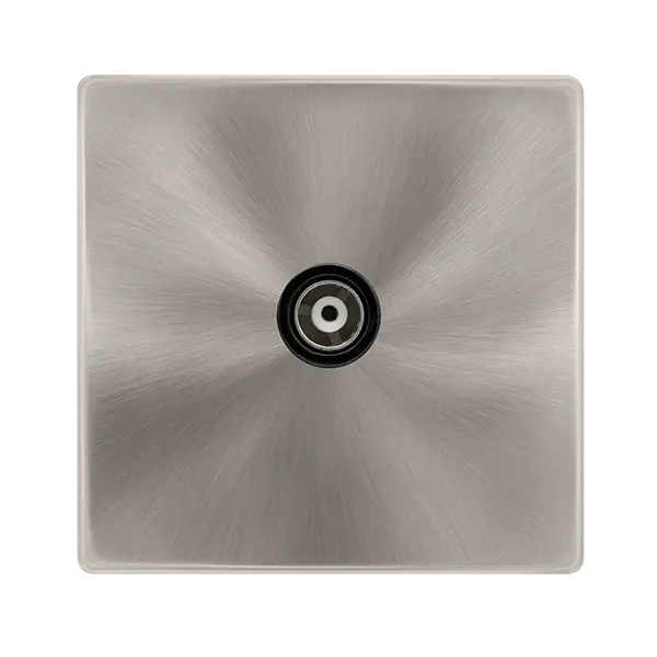 Click Definity Complete SFBS158BK Single Isolated Coaxial Outlet - Brushed Steel Cover Plate - Black Insert
