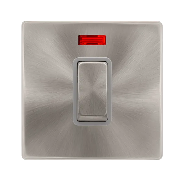 Click Definity Complete SFBS501GY 50A Ingot 1 Gang Double Pole Switch With Neon -  Brushed Steel Cover Plate - Grey Insert