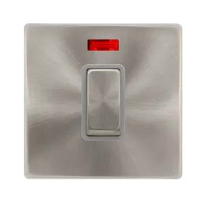 Click Definity Complete SFBS501GY 50A Ingot 1 Gang Double Pole Switch With Neon -  Brushed Steel Cover Plate - Grey Insert