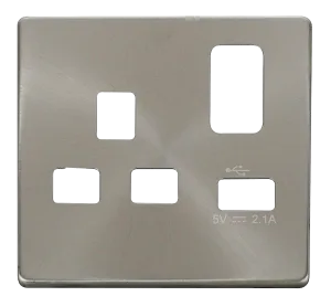 Click Definity SCP471BS 13A 1G Switched Socket with 2.1A USB Charger Cover Plate - Brushed Stainless