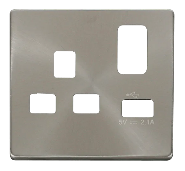 Click Definity SCP471BS 13A 1G Switched Socket with 2.1A USB Charger Cover Plate - Brushed Stainless