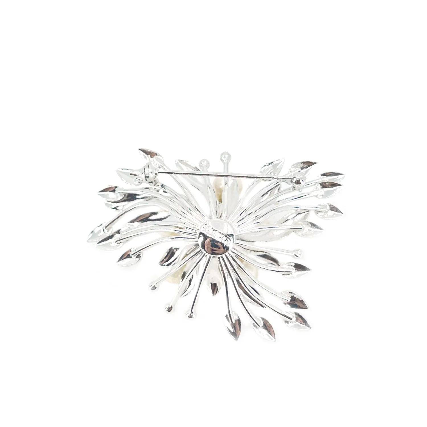 Cluster Leaves Brushed Japanese Saltwater Akoya Cultured Pearl Brooch- Sterling Silver