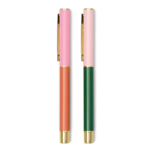 Color Block Pens, Set Of 2: Red Orange   Emerald