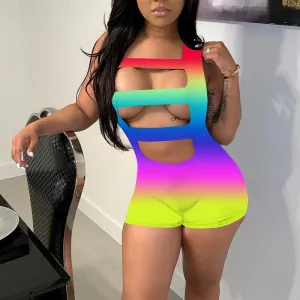 Colorblcok Sleeveless Cut Out Romper
