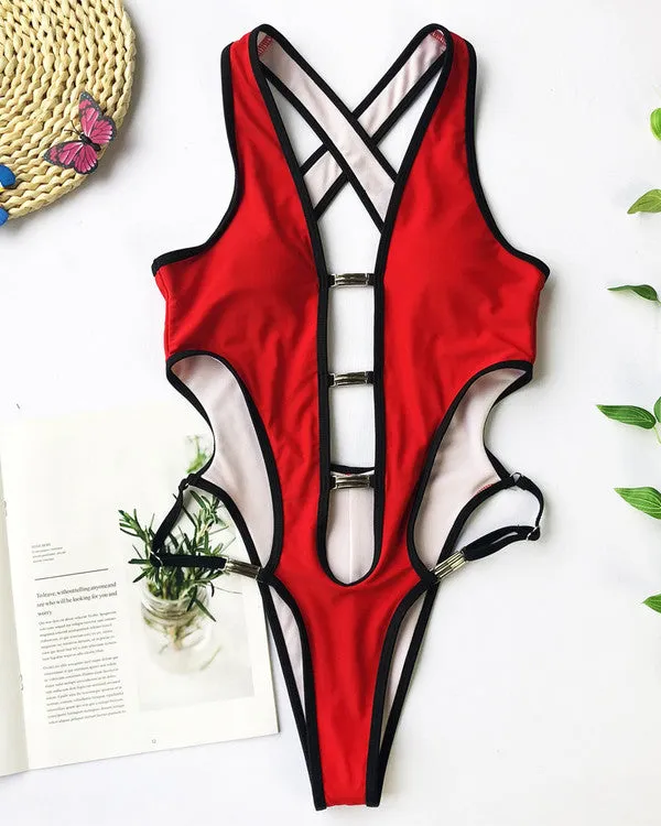 ColorBlock Buckle Cut Out One Pieces