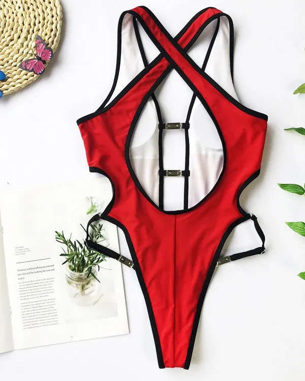 ColorBlock Buckle Cut Out One Pieces