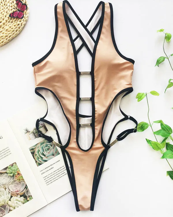 ColorBlock Buckle Cut Out One Pieces