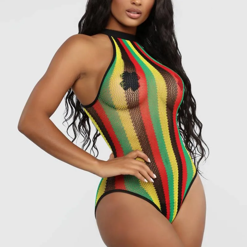 Colorblock Halter Sleeveless One Piece Swimsuit