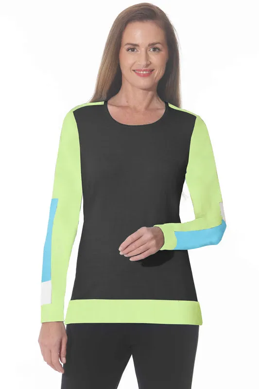 Colorblock Knit Sweater in Black and Kiwi