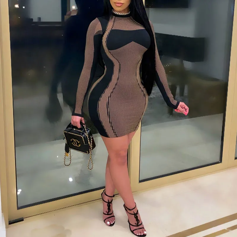 Colorblock Long Sleeve Bodycon Dress