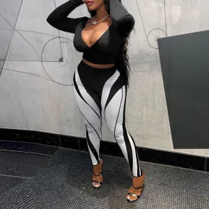 Colorblock Long Sleeve Crop Top & Leggings Set