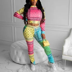 Colorblock Long Sleeve Top & Pants Set