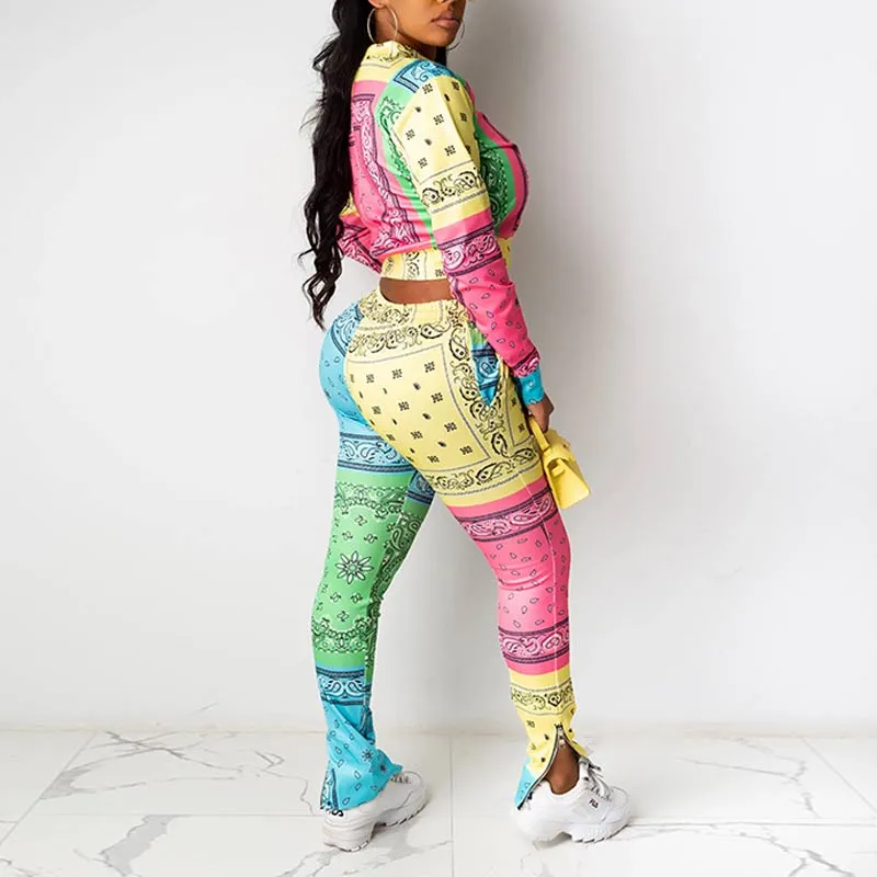Colorblock Long Sleeve Top & Pants Set