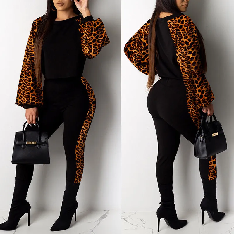 Colorblock Snakeskin Pattern Long Sleeve Jumpsuit