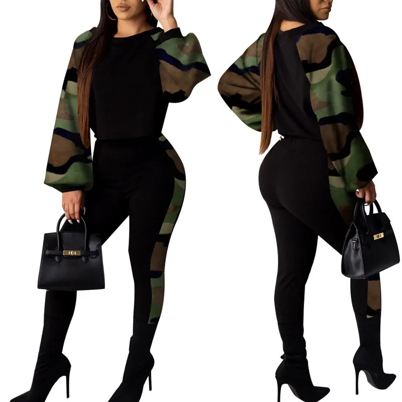 Colorblock Snakeskin Pattern Long Sleeve Jumpsuit