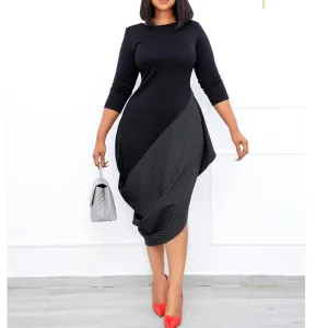 Colorblock Striped Pattern Long Sleeve Irregular Dress