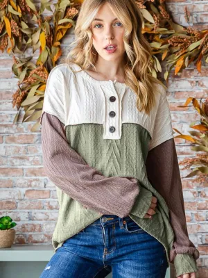 Colorblock Top: Olive Mix