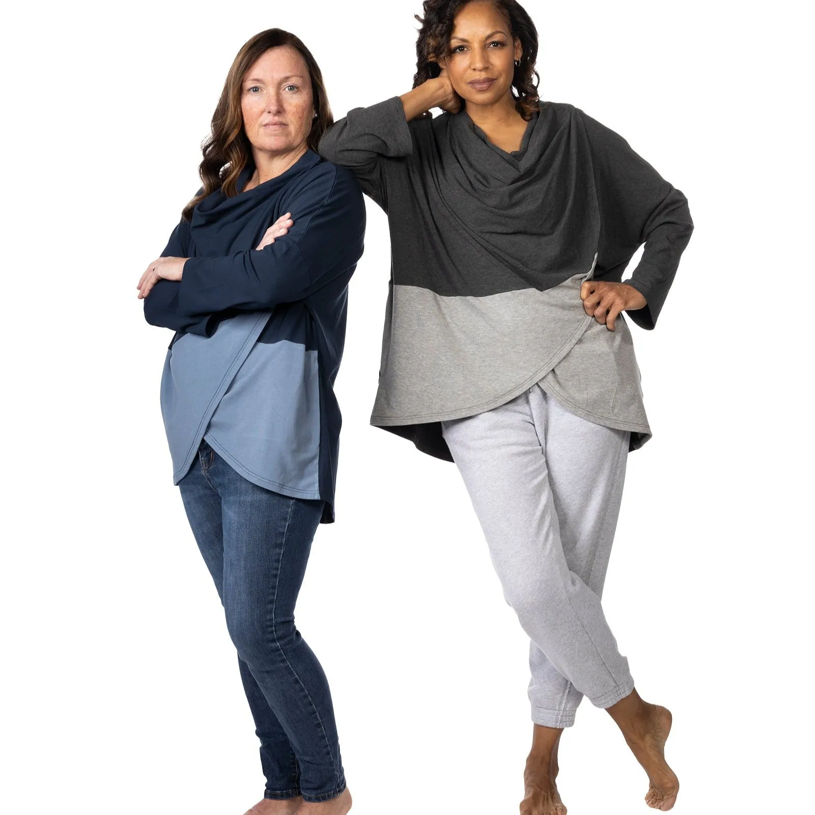 Colorblock Wrap Shirt in Gray with Drain Pockets
