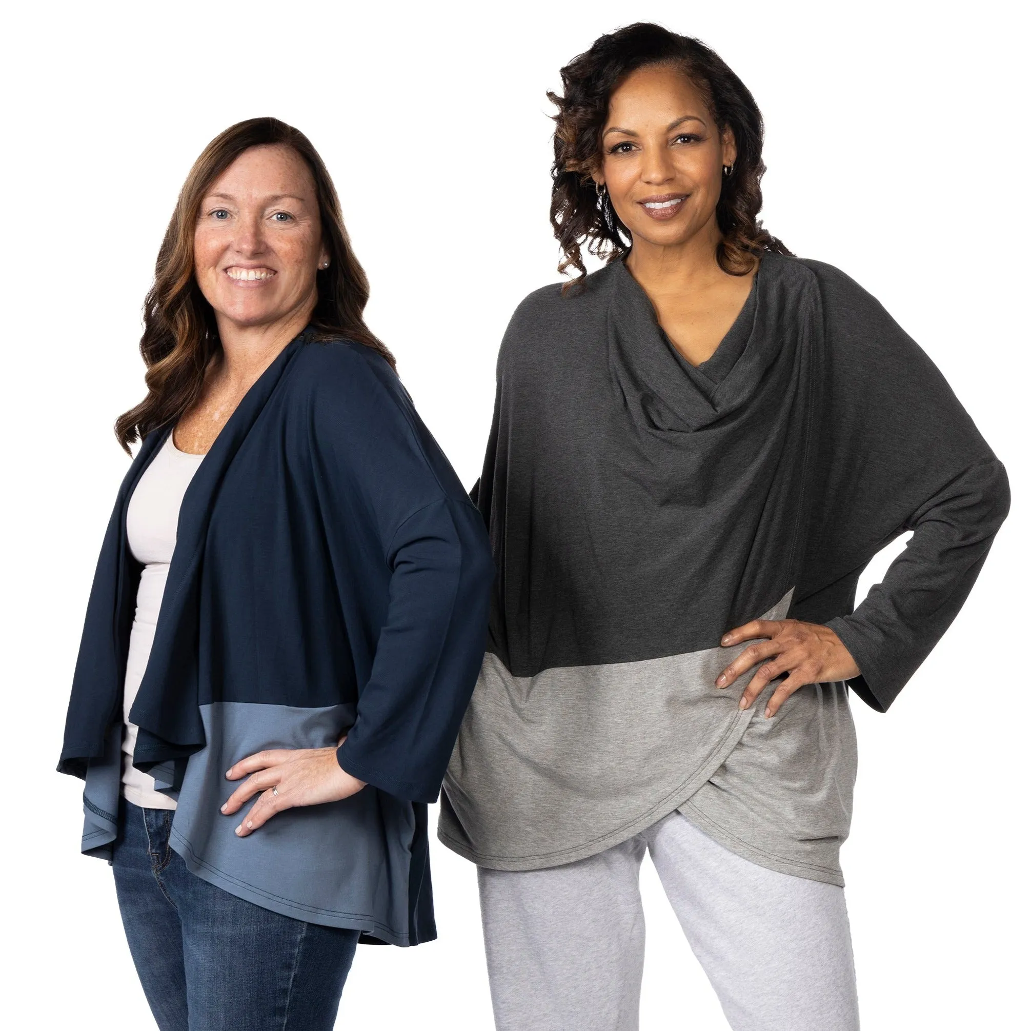 Colorblock Wrap Shirt in Gray with Drain Pockets