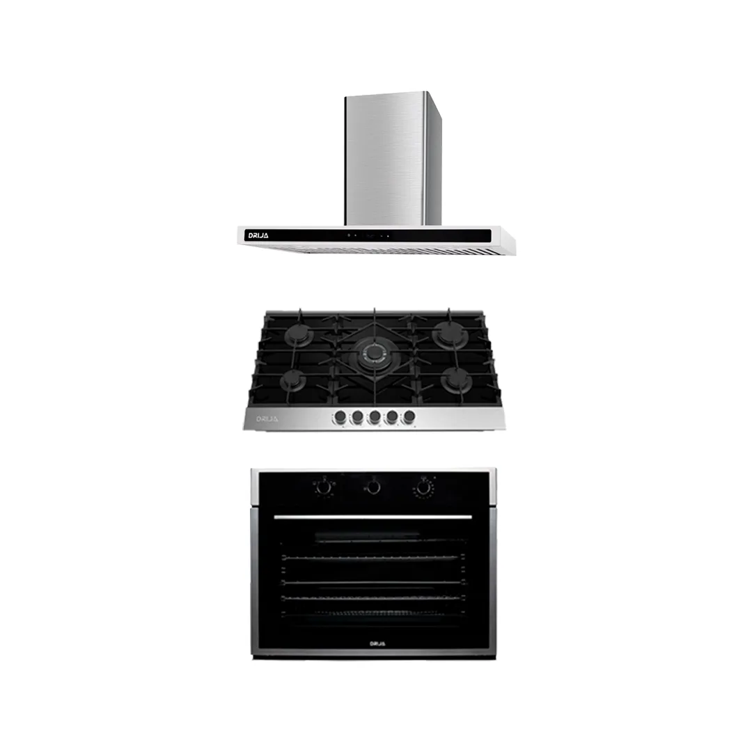 COMBO C PREMIUM - DRIJA - 76CM / 30” – ACERO/VIDRIO(Estufa, Horno y Extractor).