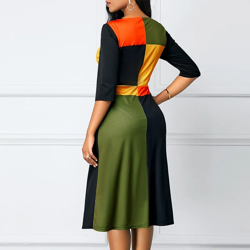 Contrast Print Round Neck Half Sleeve Dress
