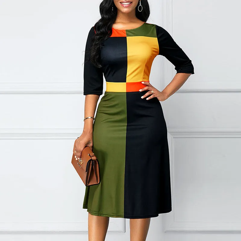 Contrast Print Round Neck Half Sleeve Dress
