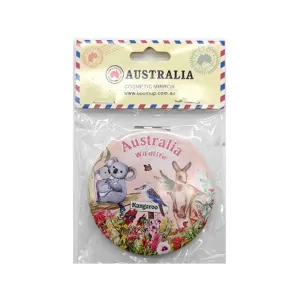 Cosmetic Mirror Round Australia Wildlife Pink