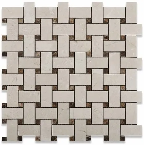 Crema Marfil Basketweave with Dark Emperador Dot Polished Finished