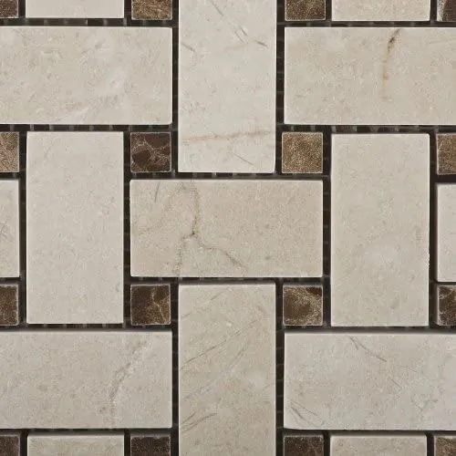Crema Marfil Basketweave with Dark Emperador Dot Polished Finished