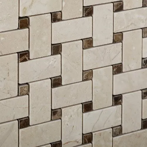 Crema Marfil Basketweave with Dark Emperador Dot Polished Finished