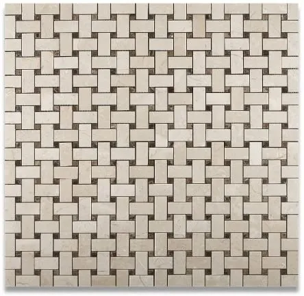 Crema Marfil Basketweave with Dark Emperador Dot Polished Finished