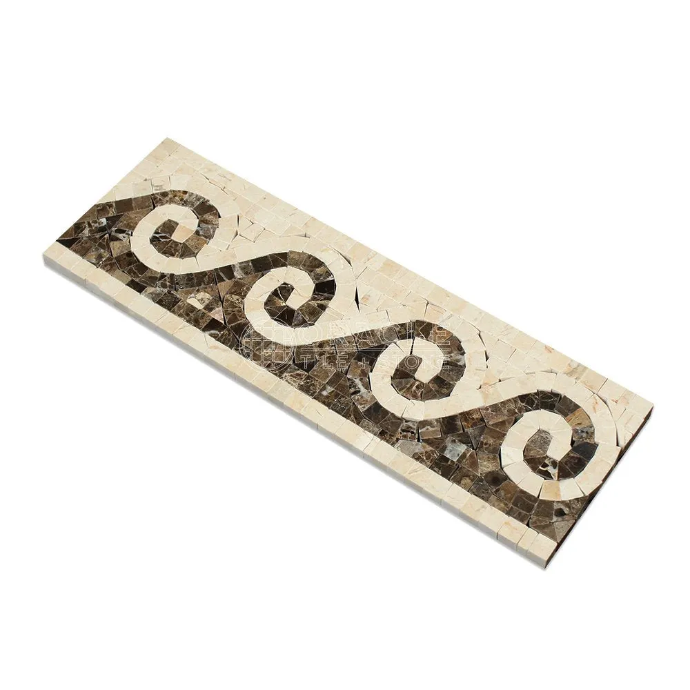 Crema Marfil Spanish Marble Wave Border with Emperador Dark Marble, Polished