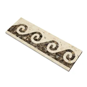 Crema Marfil Spanish Marble Wave Border with Emperador Dark Marble, Polished