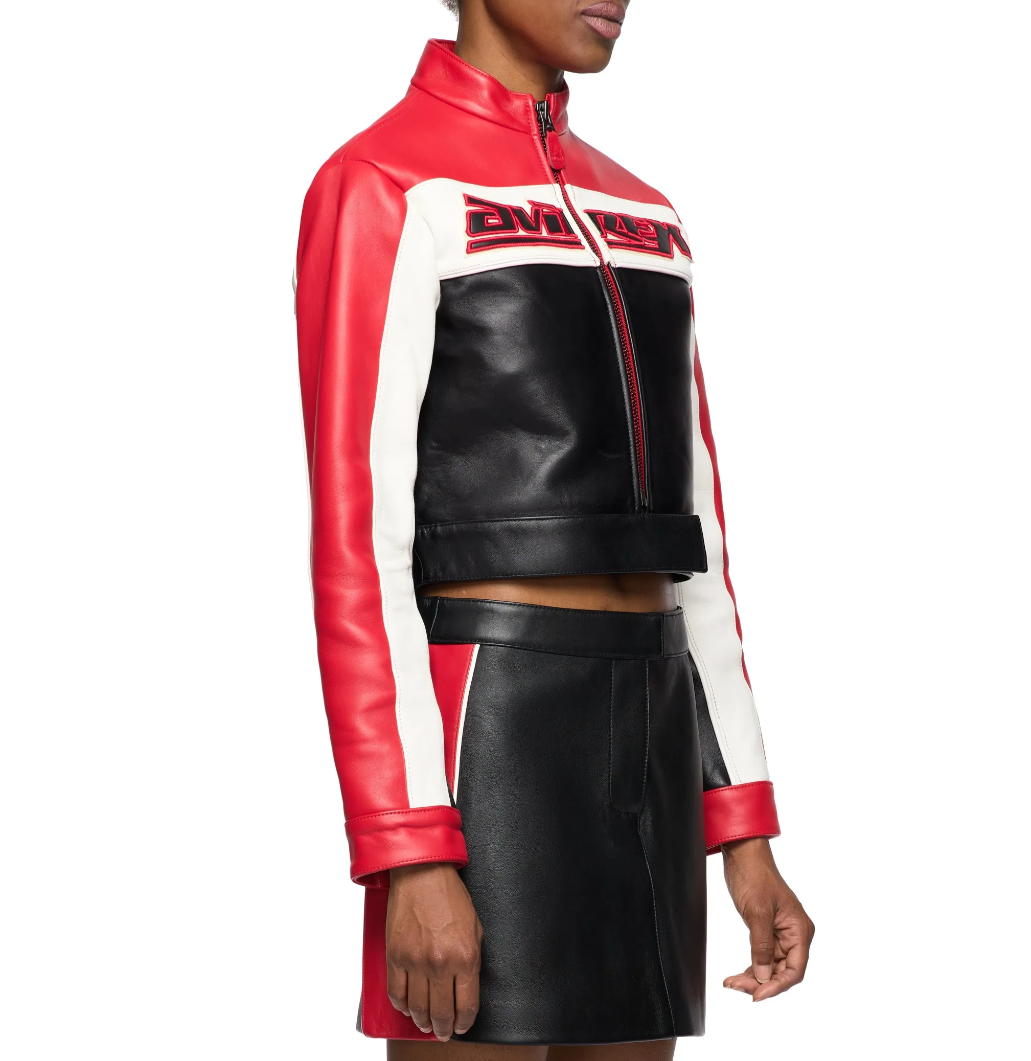 CROPPED COLORBLOCK MOTO JACKET