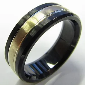 Crown Ring 14k Yellow Gold and Black Cobalt Wedding Band