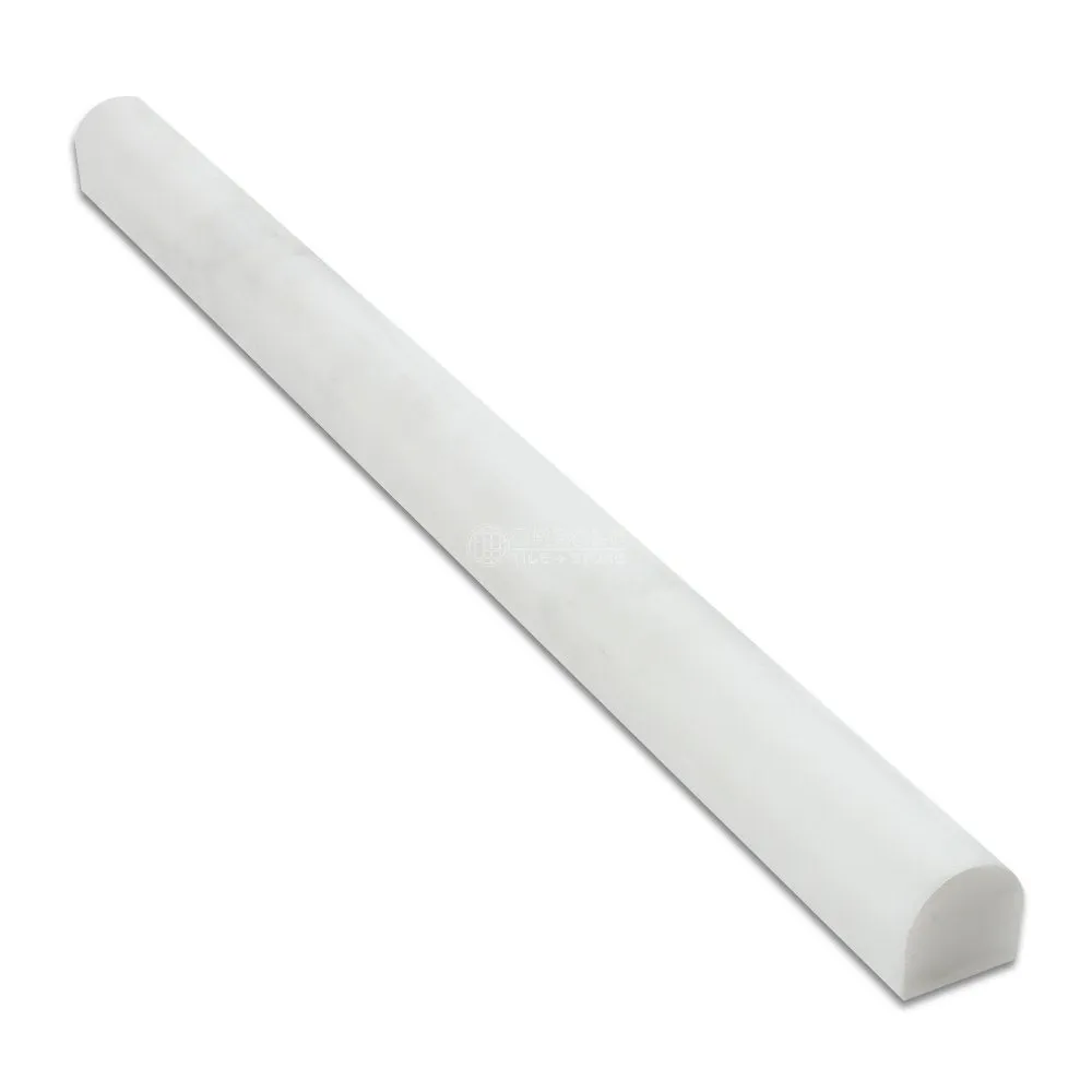 Crystal White Marble Polished Pencil Molding Trim Bullnose Liner 3/4" x 12"