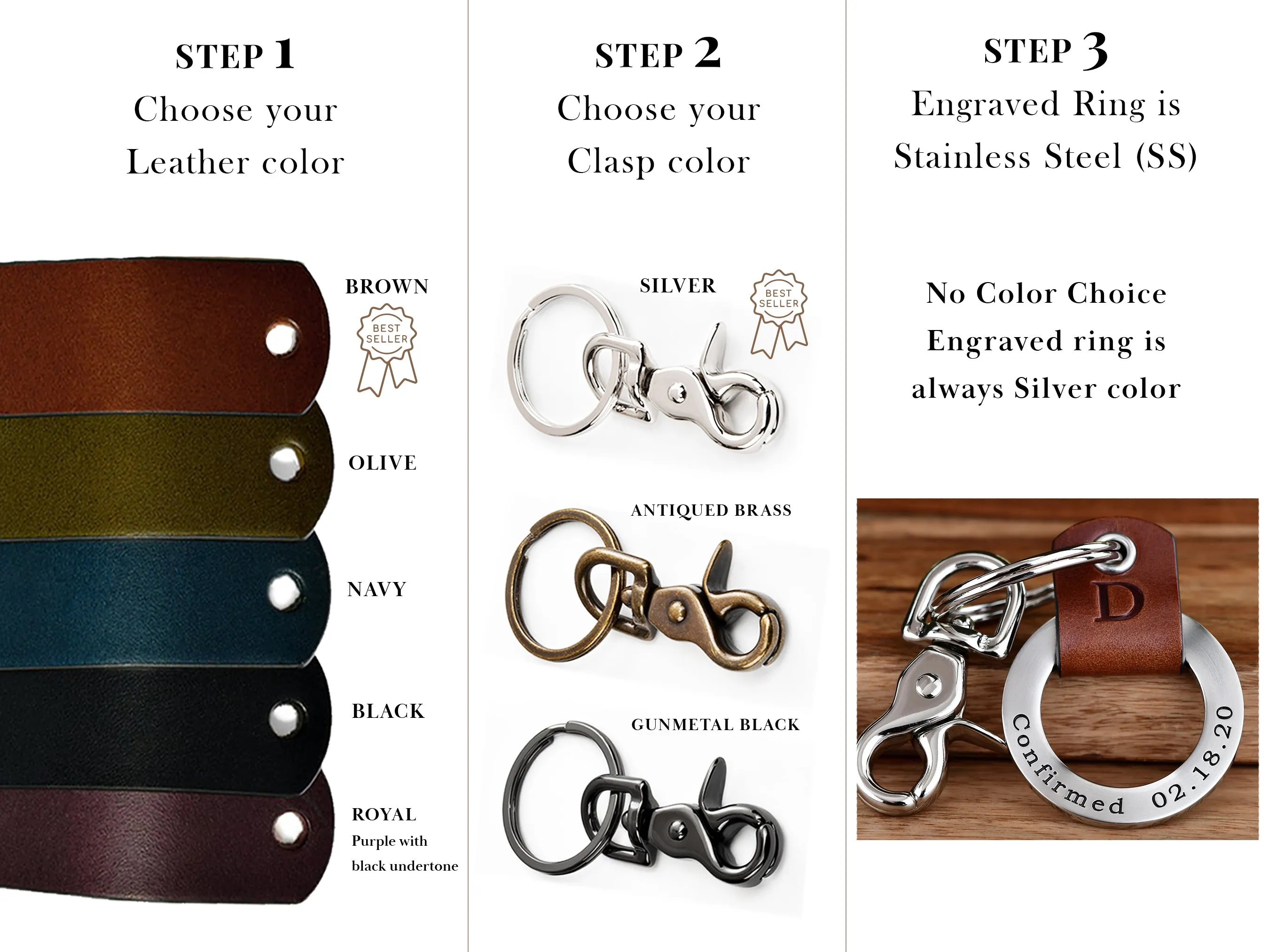 Custom Confirmation Leather Keychain Ring