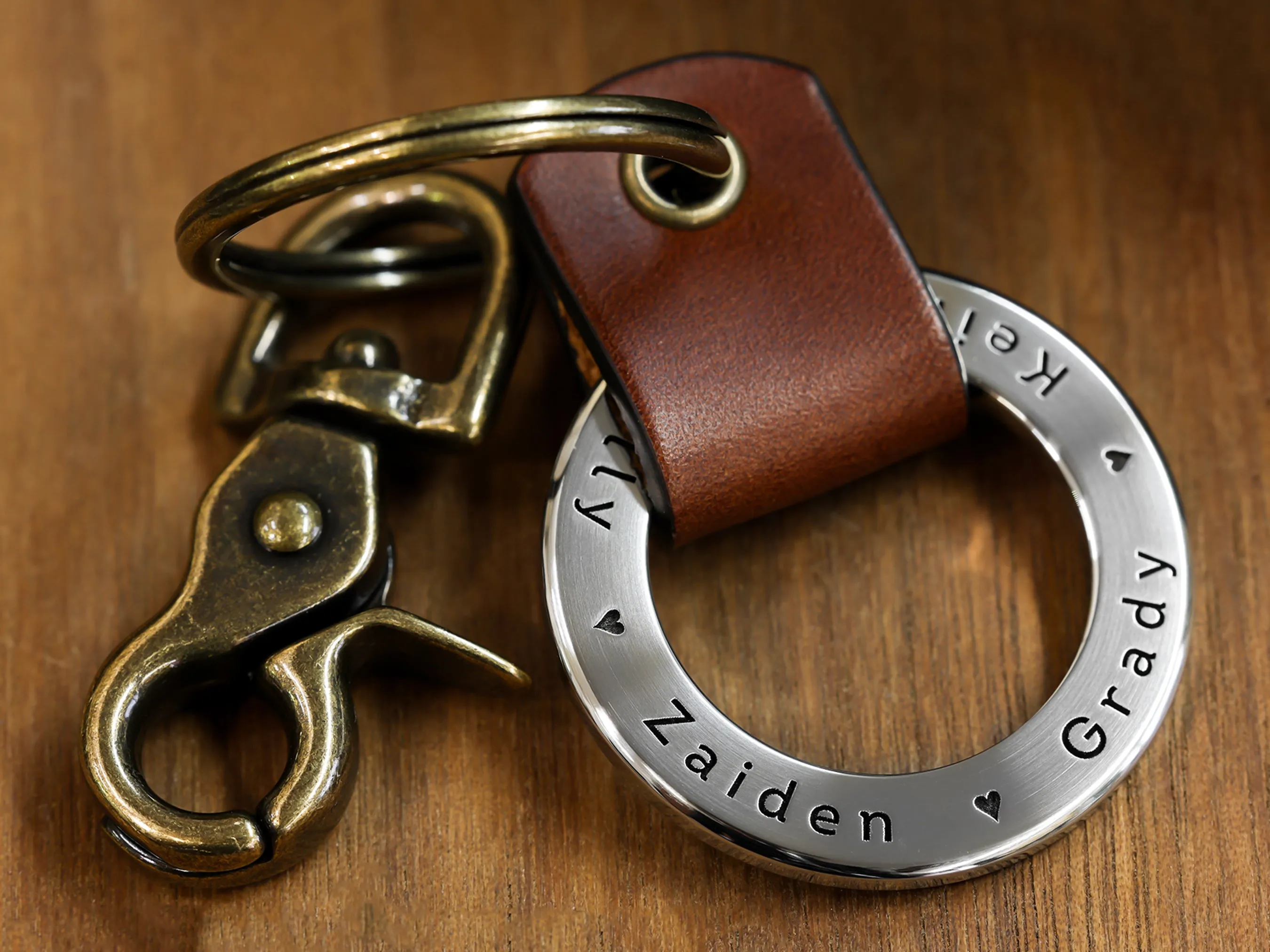Custom Engraved Leather Keychain Ring