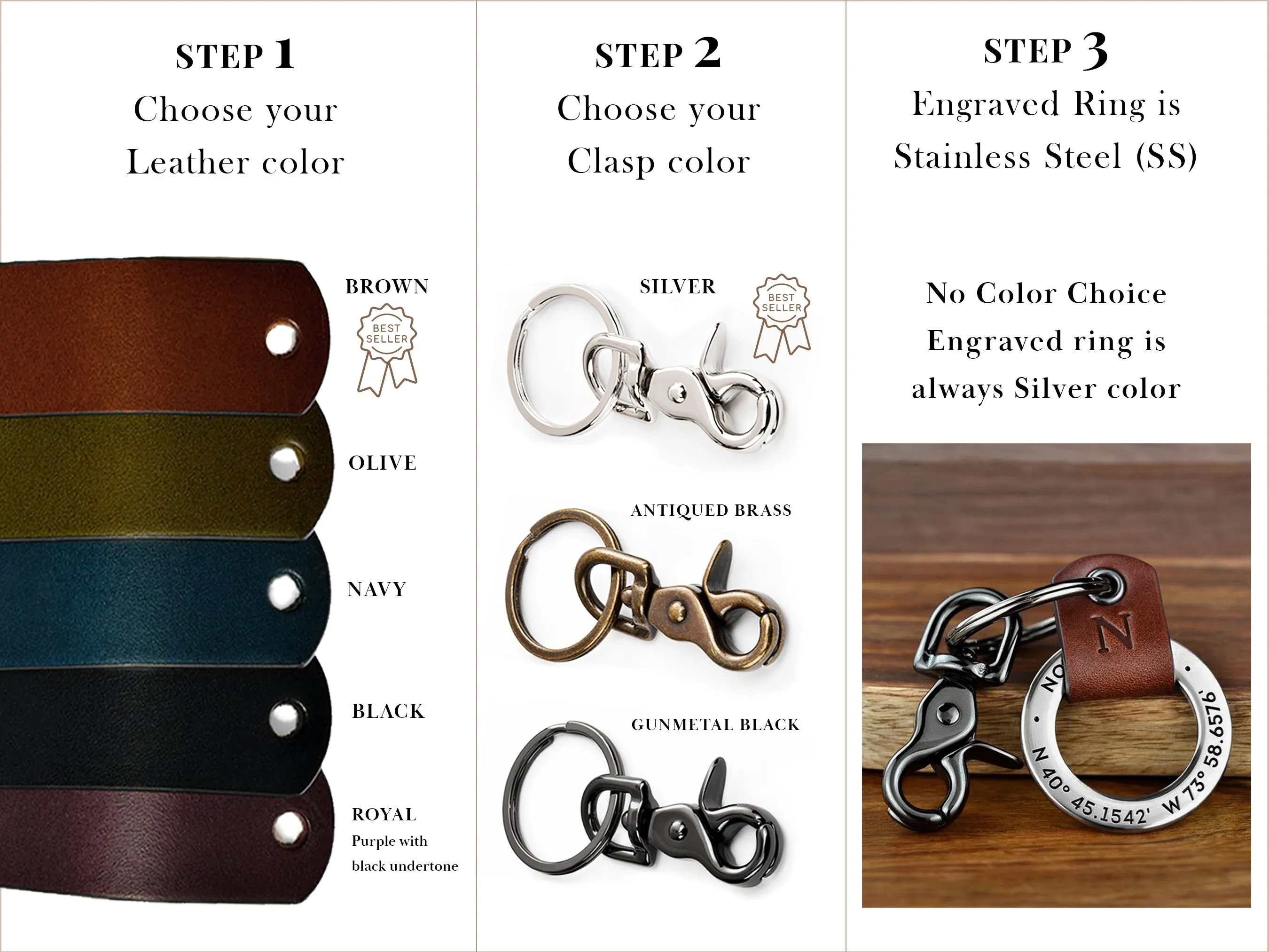 Custom Engraved Leather Keychain Ring