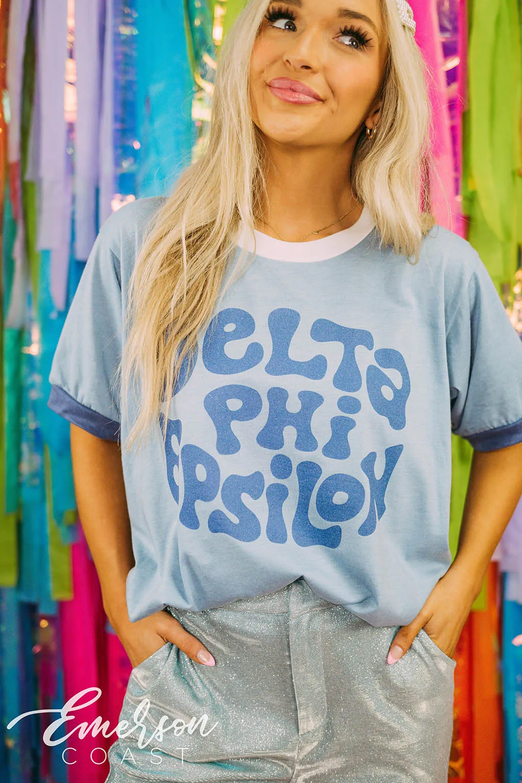 Delta Phi Epsilon Recruitment Simple Blue Colorblock Ringer