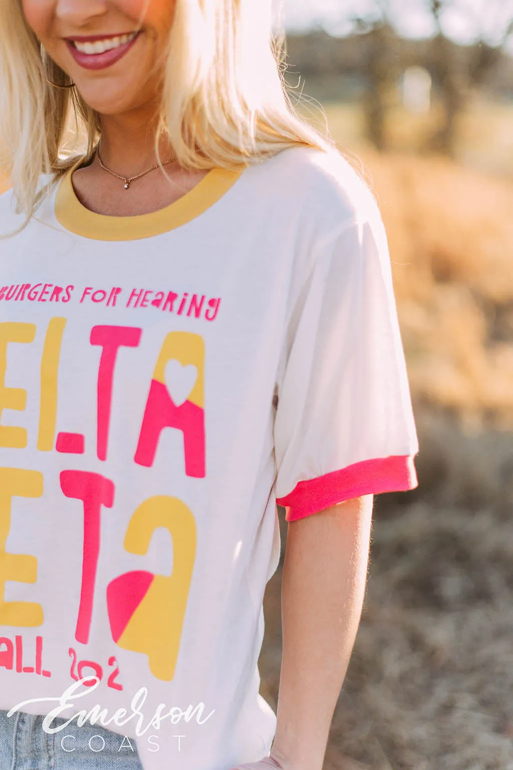Delta Zeta Hamburgers for Hearing Colorblock Ringer Tee