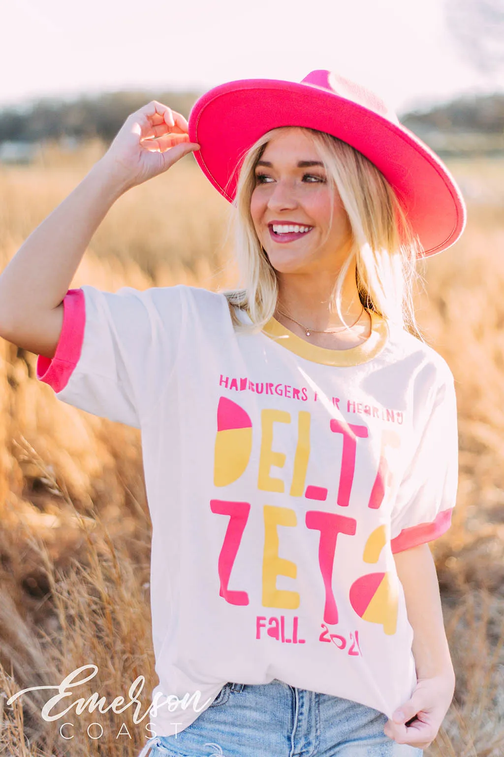 Delta Zeta Hamburgers for Hearing Colorblock Ringer Tee