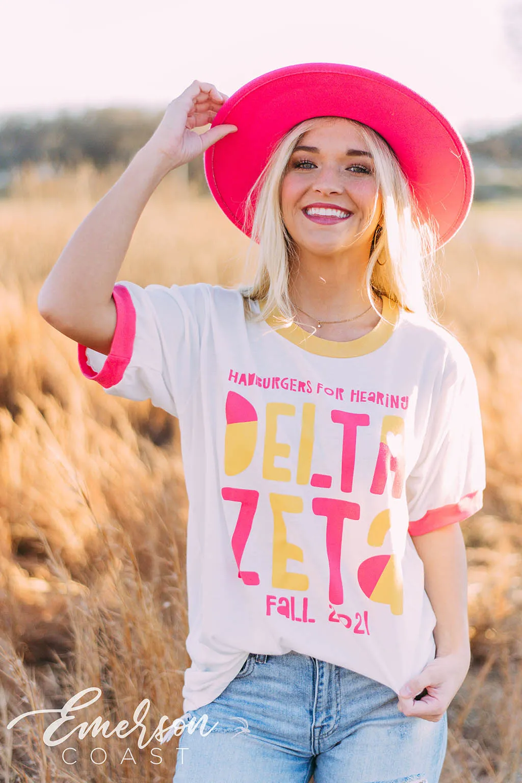 Delta Zeta Hamburgers for Hearing Colorblock Ringer Tee