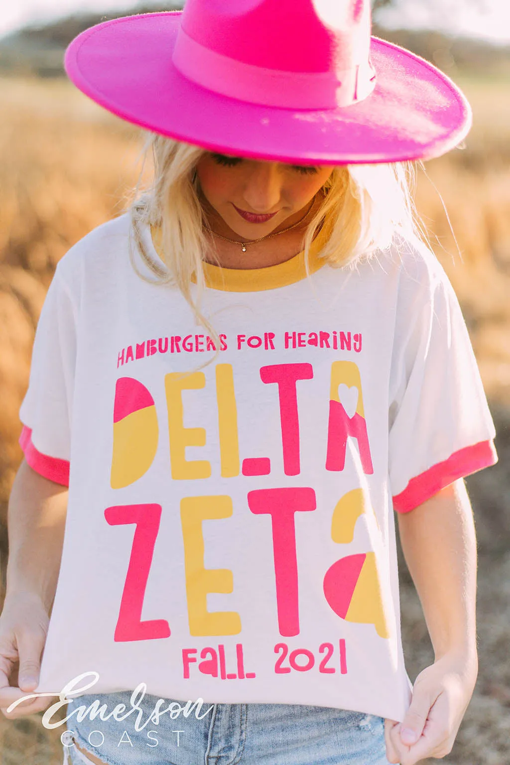 Delta Zeta Hamburgers for Hearing Colorblock Ringer Tee