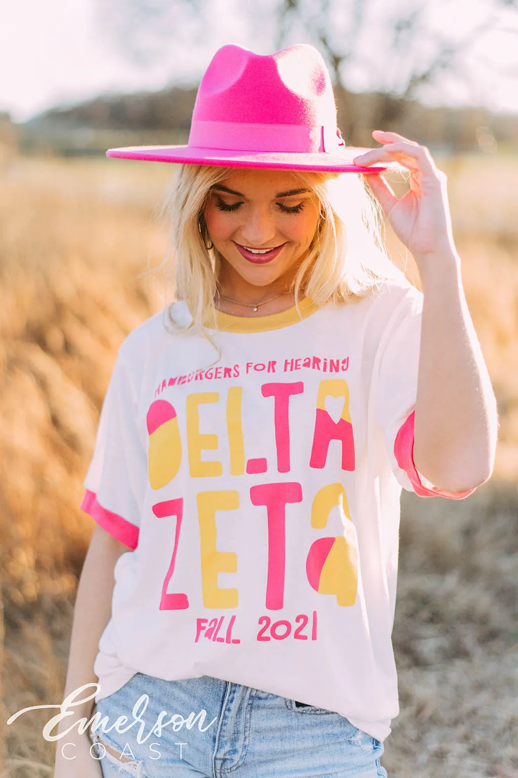 Delta Zeta Hamburgers for Hearing Colorblock Ringer Tee