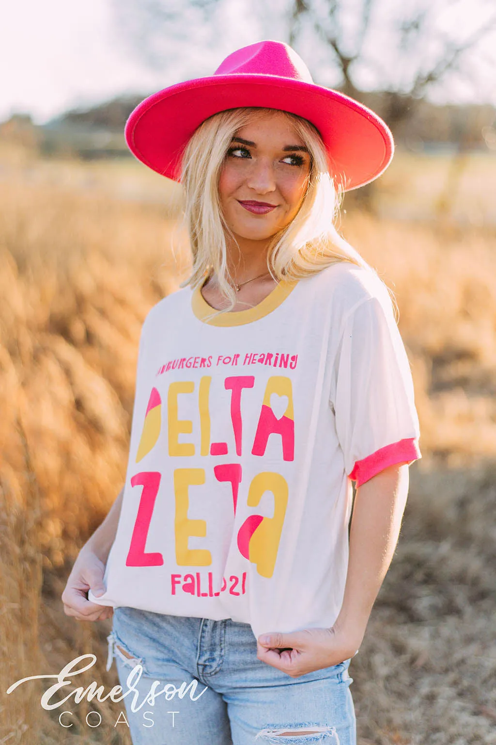 Delta Zeta Hamburgers for Hearing Colorblock Ringer Tee