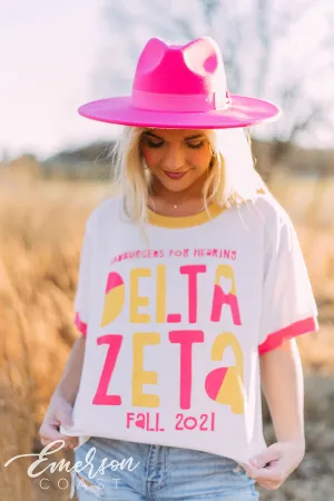 Delta Zeta Hamburgers for Hearing Colorblock Ringer Tee